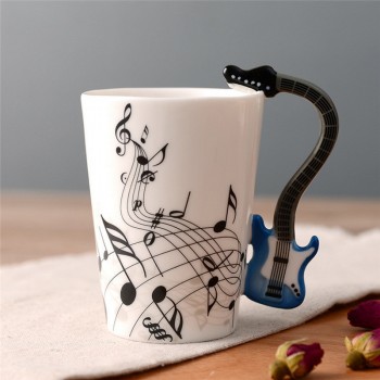 Wholesale Guitar Ceramic Cup Personality Music Note Milk Juice Lemon Mug Coffee Tea Cup Home Office Drinkware Unique Gift
