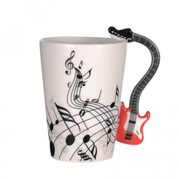 Wholesale Guitar Ceramic Cup Personality Music Note Milk Juice Lemon Mug Coffee Tea Cup Home Office Drinkware Unique Gift