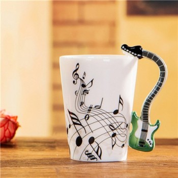 Wholesale Guitar Ceramic Cup Personality Music Note Milk Juice Lemon Mug Coffee Tea Cup Home Office Drinkware Unique Gift