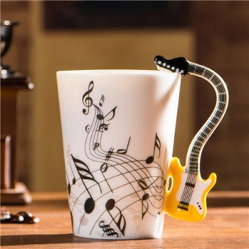 Wholesale Guitar Ceramic Cup Personality Music Note Milk Juice Lemon Mug Coffee Tea Cup Home Office Drinkware Unique Gift