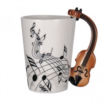Wholesale Guitar Ceramic Cup Personality Music Note Milk Juice Lemon Mug Coffee Tea Cup Home Office Drinkware Unique Gift