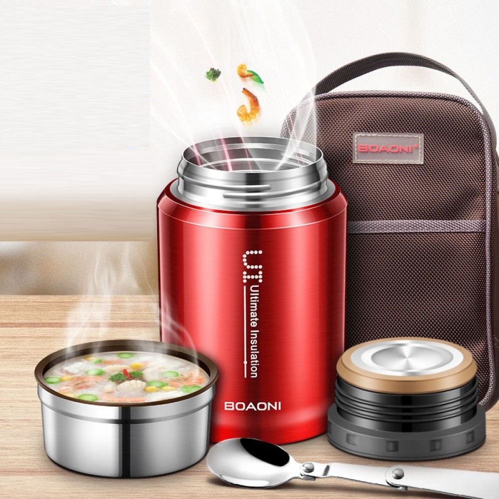 BOAONI 750ml Thermos Food Jar Vacuum Insulated Stainless Steel Thermal Kitchen Lunch Box Keep Heat Containers With Folding Spoon