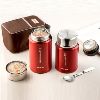 BOAONI 750ml Thermos Food Jar Vacuum Insulated Stainless Steel Thermal Kitchen Lunch Box Keep Heat Containers With Folding Spoon