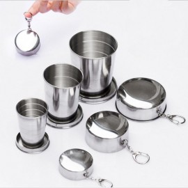 Outdoor Camping Trip Travel Stainless Steel Retractable Foldable Cup Mouthwash Wine Cup With Key Ring
