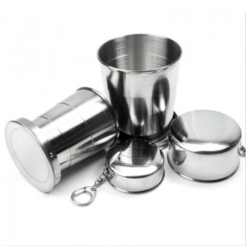 Outdoor Camping Trip Travel Stainless Steel Retractable Foldable Cup Mouthwash Wine Cup With Key Ring