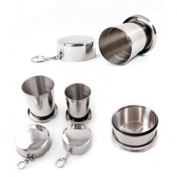 Outdoor Camping Trip Travel Stainless Steel Retractable Foldable Cup Mouthwash Wine Cup With Key Ring