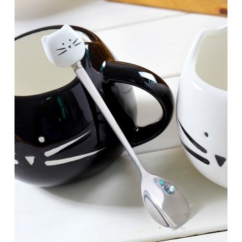 Ceramic Cute Cat Mugs With Spoon Coffee Tea Milk Animal Cups With Handle 400ml Drinkware Nice Gifts