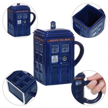 Doctor Who Tardis Police Box Ceramic Mug Cup With Lid Cover For Tea Coffee Mug Funny Creative Gift Christmas Presents Kids Men