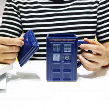 Doctor Who Tardis Police Box Ceramic Mug Cup With Lid Cover For Tea Coffee Mug Funny Creative Gift Christmas Presents Kids Men