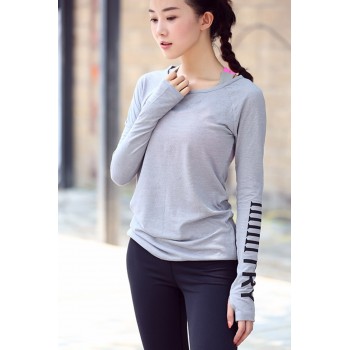 ESHINES Sexy Back Hollow Letters Sports T-Shirt Ventilation Freely Breathe Yoga Fitness Womans Long-Sleeved T-Shirt Dropship