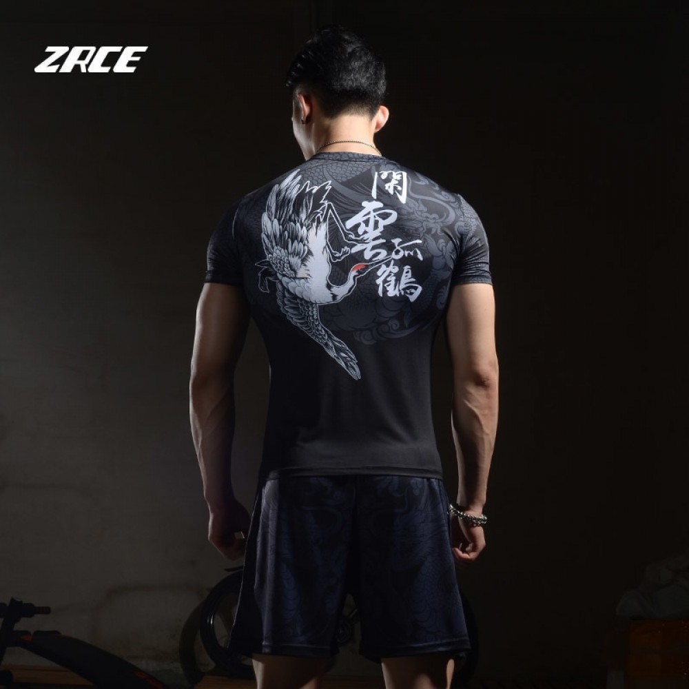 ZRCE sweat-absorbent breathable stretch fabric male basketball running fitness multifunctional training suit T-shirt
