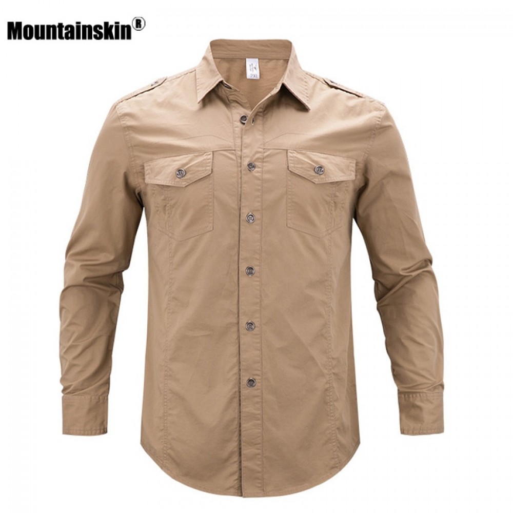 Mountainskin 5XL Mens Summer Cotton Shirt Outdoor Breathable Sports Fishing Clothing Trekking Hiking Camping Male Shirts VA235
