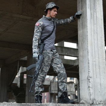 2 Pcs Mens Outdoor Tactical Shirt Sport Set Hiking Pants Camouflage Military Fishing Shirts Men  For Shooting Hunting Clothes