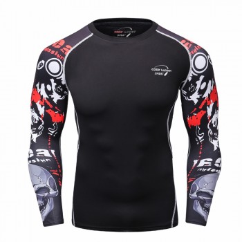 Men Sportswear Sport Suits long sleeved T shirt Fitness Rasgard Yoga Clothes Rashgard with Digital Print Sweat Quick Drying