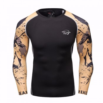 Men Sportswear Sport Suits long sleeved T shirt Fitness Rasgard Yoga Clothes Rashgard with Digital Print Sweat Quick Drying