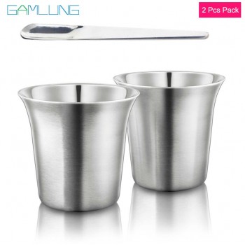 GAMLUNG Pixie Nespresso Espresso Stainless Steel coffee cup coffee cup lungo coffee mug 2 pcs pack with 1 Stirrer 170ml