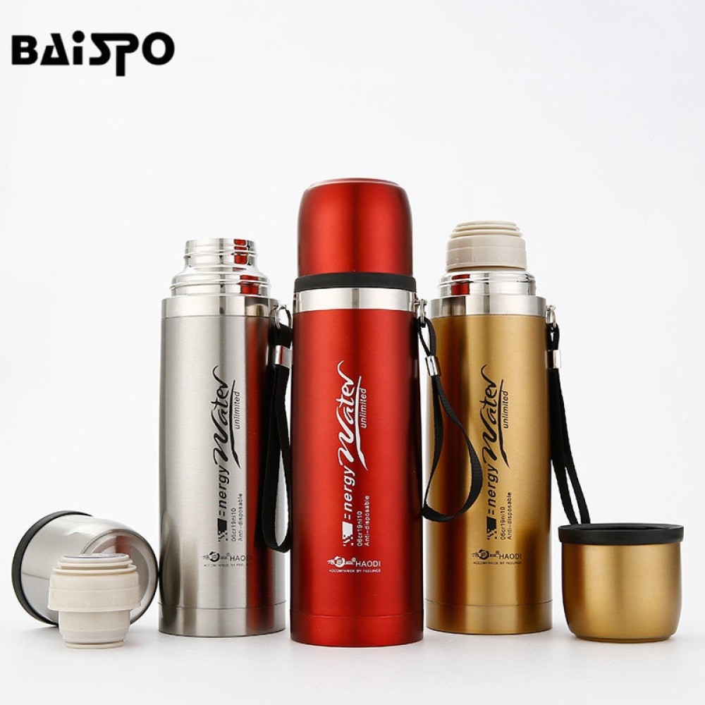 BAISPO Large Capacity Thermos Vacuum Flasks Stainless Steel Thermal Bottle 1000ml Drinkware Outdoor Cup Steel Travel Tumbler