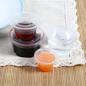 50Pcs Sauce Cups Disposable Plastic Clear Sauce Chutney Cups Boxes With Lid Food Takeaway