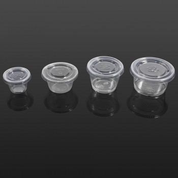 50Pcs Sauce Cups Disposable Plastic Clear Sauce Chutney Cups Boxes With Lid Food Takeaway