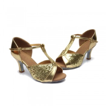 Hot sale Womens  Girls Ballroom Latin Tango Dance Shoes heeled 7cm / 5cm Sales Silver Gold Black Brown color wholesale WZSP22-1