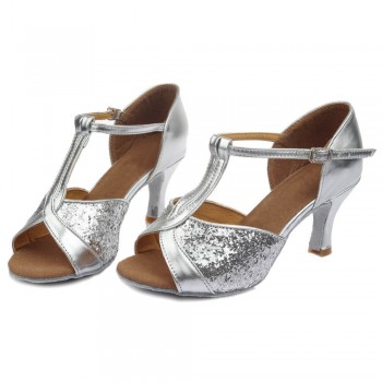 Hot sale Womens  Girls Ballroom Latin Tango Dance Shoes heeled 7cm / 5cm Sales Silver Gold Black Brown color wholesale WZSP22-1