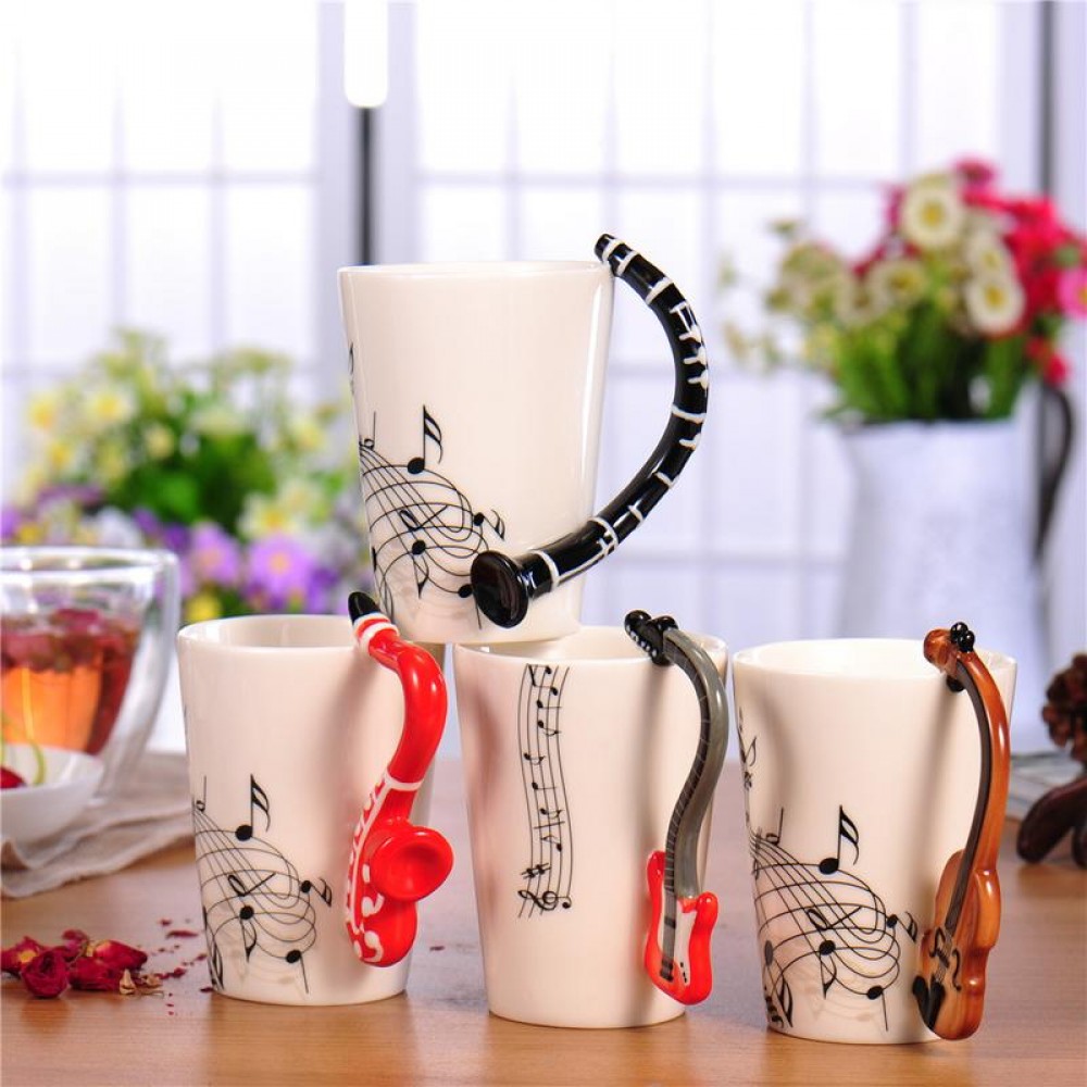Creative Music Violin Style Guitar Ceramic Mug Coffee Tea Milk Stave Cups with Handle Coffee Mug Novelty Gifts
