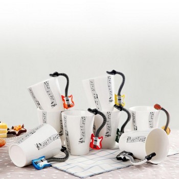 Creative Music Violin Style Guitar Ceramic Mug Coffee Tea Milk Stave Cups with Handle Coffee Mug Novelty Gifts