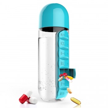 600ML Plastic Water Bottle With Daily Pill Box Organizer Drinking Bottles