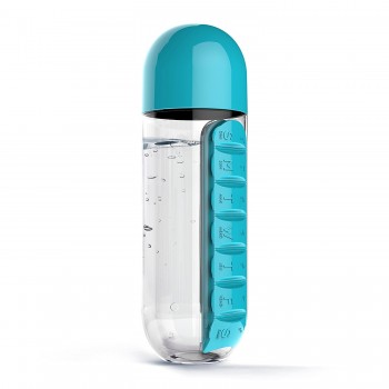600ML Plastic Water Bottle With Daily Pill Box Organizer Drinking Bottles
