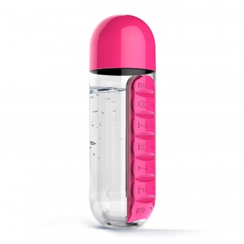 600ML Plastic Water Bottle With Daily Pill Box Organizer Drinking Bottles