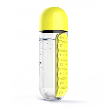 600ML Plastic Water Bottle With Daily Pill Box Organizer Drinking Bottles
