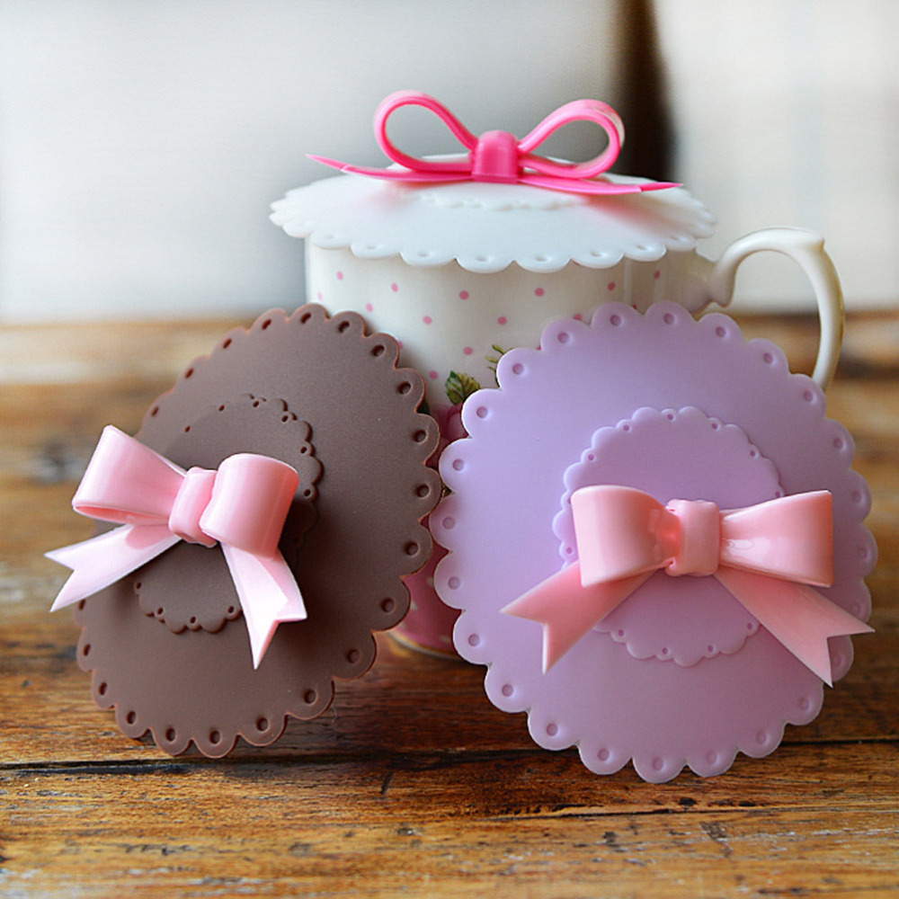 New Sale 10.5cm Cute Anti-dust Silicone Cup Cover Silicone Lovely Bowknot Cup Cover Coffee Suction Seal Lid Cap 6 Colors