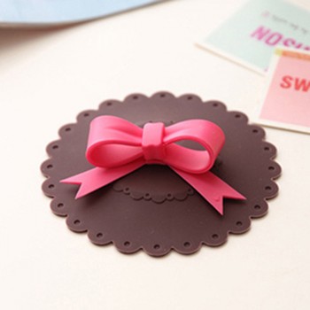 New Sale 10.5cm Cute Anti-dust Silicone Cup Cover Silicone Lovely Bowknot Cup Cover Coffee Suction Seal Lid Cap 6 Colors