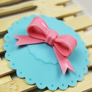 New Sale 10.5cm Cute Anti-dust Silicone Cup Cover Silicone Lovely Bowknot Cup Cover Coffee Suction Seal Lid Cap 6 Colors