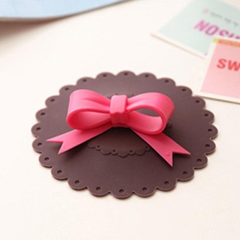 New Sale 10.5cm Cute Anti-dust Silicone Cup Cover Silicone Lovely Bowknot Cup Cover Coffee Suction Seal Lid Cap 6 Colors