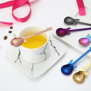 1Pcs Stainless Steel Cartoon guitar Spoon Creative Milk Coffee Spoon Ice Cream Candy Teaspoon accessories