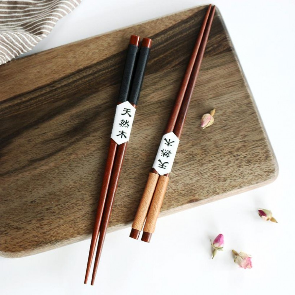 2 Pairs Handmade Japanese Natural Chestnut Wood Chopsticks Set Value Gift