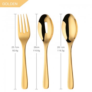 3pieces Colorful Gold Flatware 18/8 Stainless Steel Serving Spoon Fork Spork Set Big Size Salad Kitchen Utensils
