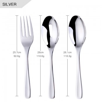 3pieces Colorful Gold Flatware 18/8 Stainless Steel Serving Spoon Fork Spork Set Big Size Salad Kitchen Utensils