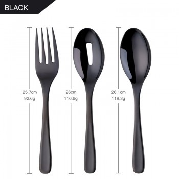 3pieces Colorful Gold Flatware 18/8 Stainless Steel Serving Spoon Fork Spork Set Big Size Salad Kitchen Utensils