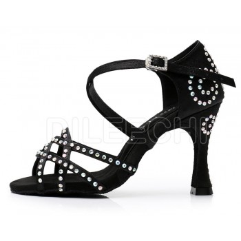 DILEECHI Women Party Dance Shoes Satin Shining rhinestone Soft Bottom Latin Dance Shoes Woman Salsa Dance Shoes heel5CM-10CM