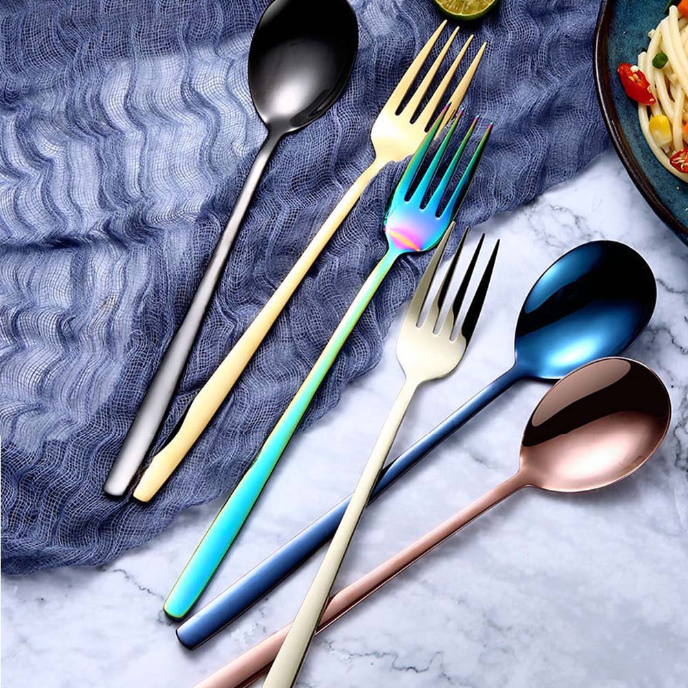 Stainless Steel Rainbow Color Long Handle Spoons amp; Forks Soup Scoop Ice Cream Tea Coffee Spoon Home Tableware Dinnerware Cutlery
