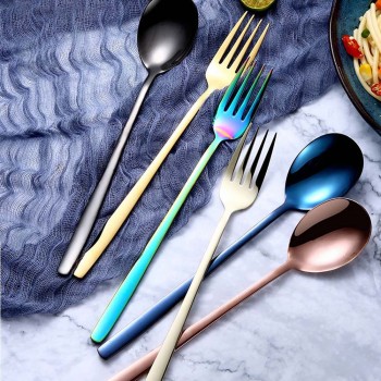 Stainless Steel Rainbow Color Long Handle Spoons amp; Forks Soup Scoop Ice Cream Tea Coffee Spoon Home Tableware Dinnerware Cutlery
