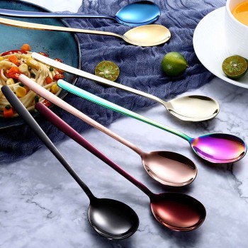 Stainless Steel Rainbow Color Long Handle Spoons amp; Forks Soup Scoop Ice Cream Tea Coffee Spoon Home Tableware Dinnerware Cutlery