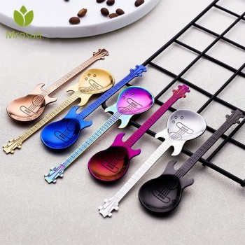 Stainless Steel Spoon Coffee Guitar Shape Music Theme Tea Stirring Spoon Small Ice Cream Dessert Scoop Creative Flatware Gifts