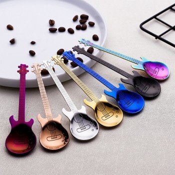 Stainless Steel Spoon Coffee Guitar Shape Music Theme Tea Stirring Spoon Small Ice Cream Dessert Scoop Creative Flatware Gifts