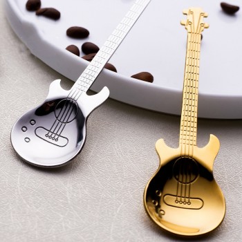 Stainless Steel Spoon Coffee Guitar Shape Music Theme Tea Stirring Spoon Small Ice Cream Dessert Scoop Creative Flatware Gifts