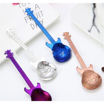 Stainless Steel Spoon Coffee Guitar Shape Music Theme Tea Stirring Spoon Small Ice Cream Dessert Scoop Creative Flatware Gifts