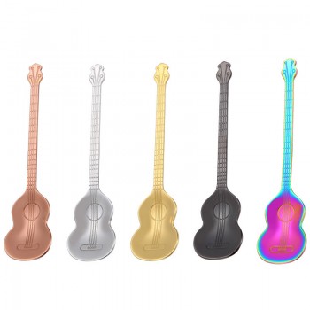 Stainless Steel Spoon Coffee Guitar Shape Music Theme Tea Stirring Spoon Small Ice Cream Dessert Scoop Creative Flatware Gifts