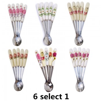 5Pcs/Set Stainless Steel Ceramic Handle Tea Spoon Creative Coffee Spoon Honey Dessert Ice Cream Spoon Small Teaspoon 15*2.6cm